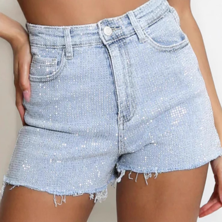 High-Waisted Rhinestone Denim Shorts – A-Line Stretch Shorts For Curvy Figures (S-5XL, Ultra-Comfy Fit)_ecoleips.com