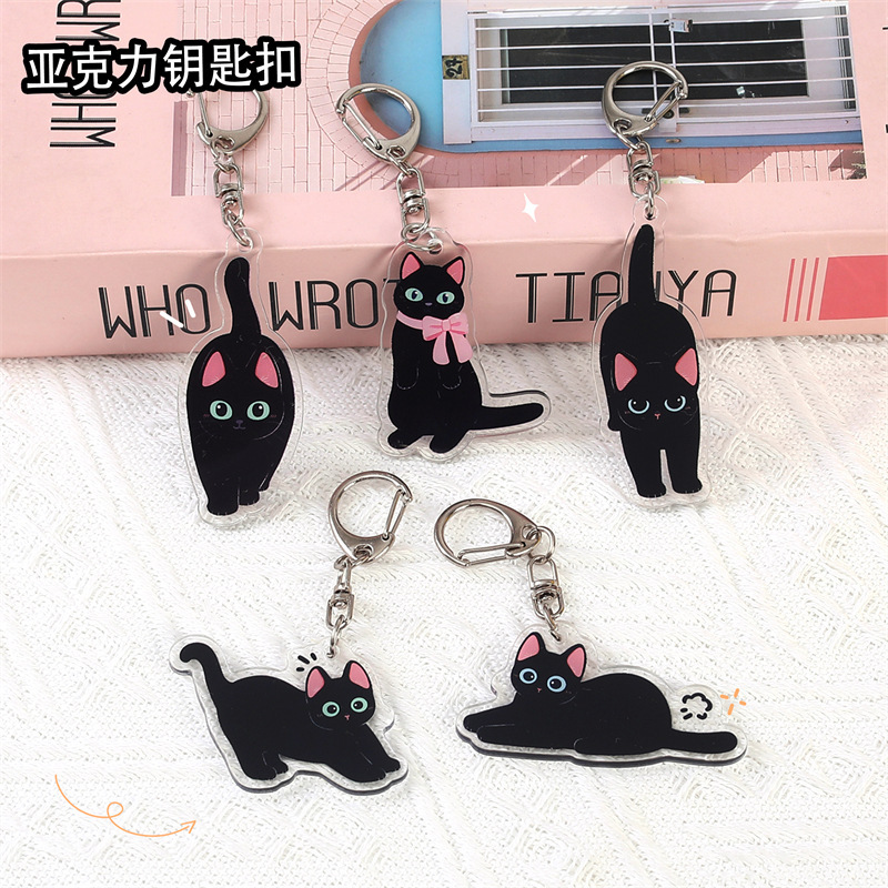 アニメ猫アクリルキーホルダーかわいい黒猫ペンダント国潮タヌキ猫キーホルダーかばんストラップ|undefined