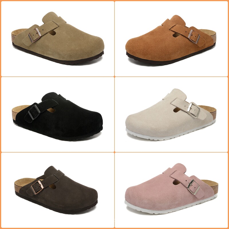 [Zui High Quality Full Cowhide] Birkenstock Shoes Boston Baotou Half Slippers Genuine Leather Cork Birkenstock Shoes for Men and Women