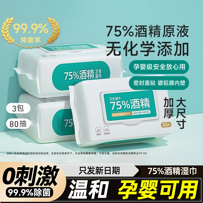 60 Pieces of Disinfecting Wet Wipes Containing 75 Degree Alcohol in Large Package 99.9 Sterilizing Wipes for Student Household