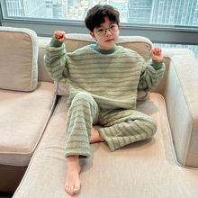 儿童装男童秋装珊瑚绒睡衣青少年秋冬款加厚法兰绒冬季男孩家居服