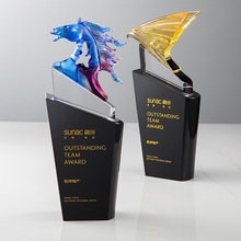 琉璃奖杯创意琉璃工艺品爱心飘带帆船双龙奖杯 水晶琉璃摆件