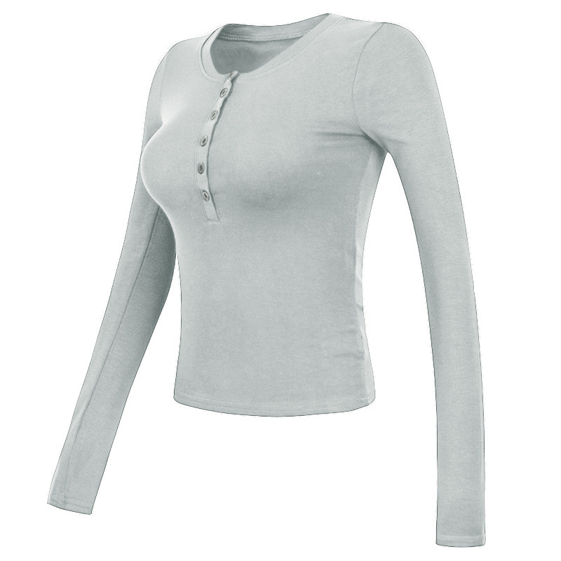 Cross-Border Autumn and Winter Base Layer Pilates Training Sports T-Shirt Henry Collar Slimming Yoga Top