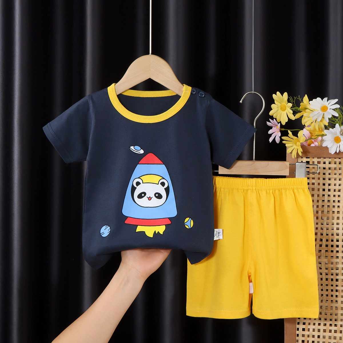 Children's Cotton Short-Sleeve Pajama Set, T-Shirt & Shorts, Cute Prints, Sizes 73–130 cm