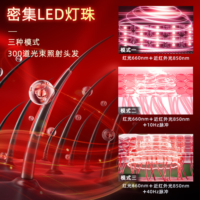 家庭用育毛と髪質改善のための高密度赤色光ヘアケアキャップ、LED赤外線デュアルパルス油性頭皮レーザーヘアケアキャップ|undefined