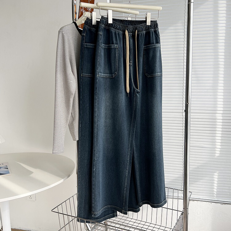 elastic waist micro wide leg jeans women's 2025 spring new high waist loose slimming short straight trousers trend