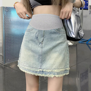 Pregnant Women's Denim Skirt Summer 2025 New Arrival A- Shaped Hip Skirt Summer Dress Belly-supporting Denim Skirt