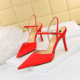221-2 han edition style banquet fine with high heels satin light mouth pointed hollow out shoes one word with sandals in summer