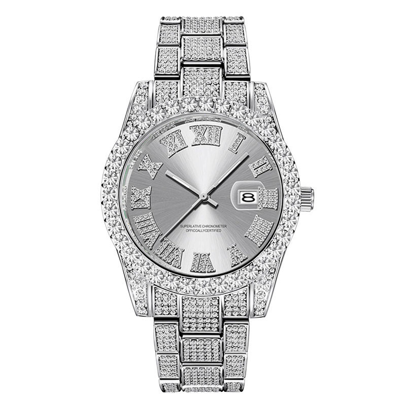 Reloj de marca de hip hop para hombres AliExpress fantasma de agua diamante estrellado calendario de oro reloj de cuarzo para hombres suministro de wechat