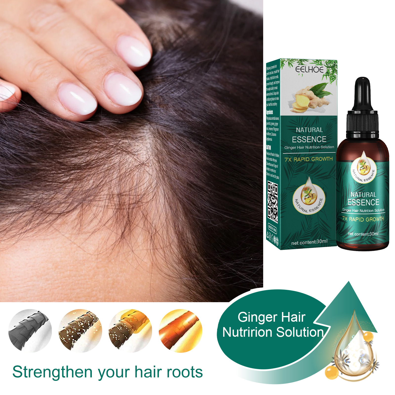 Care EELHOE Ginger Repairs Hair Follicles Grows Hair, Smoothing Soothing Dry and Fury Nutritional Essence Oil ,_voghion.com