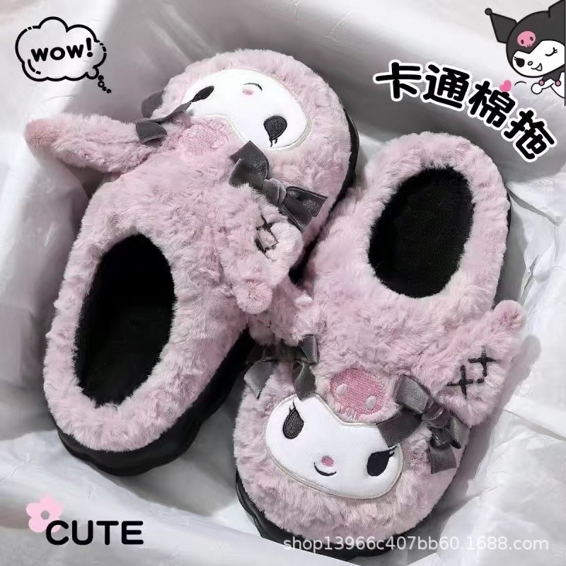 Hellokitty gatos zapatillas de algodón damas bolsas de invierno tacones 2024 nuevo lindo cabello? más zapatos de algodón de camisa de luna mujer