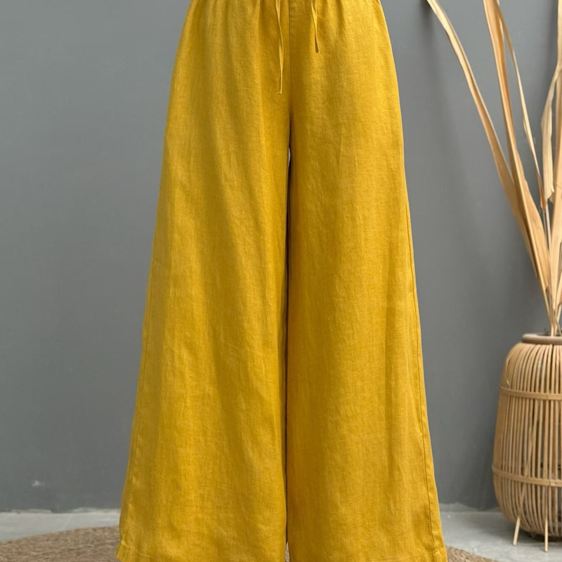 Pure Linen Wide-Leg Pants 20256 Spring New Style Retro Artistic Casual Loose Slimming Straight-Leg Pants for Women 82538 Pure Linen Wide-Leg Pants 20256 Spring New Style Retro Artistic Casual Loose Slimming Straight-Leg Pants for Women 82538