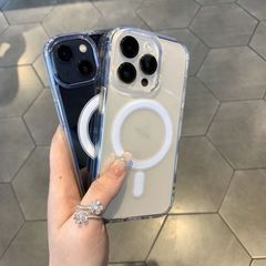 Apple 16 携帯電話ケース iphone15 保護カバー 14 落下防止 13promax に適したシンプルな透明磁気ケース