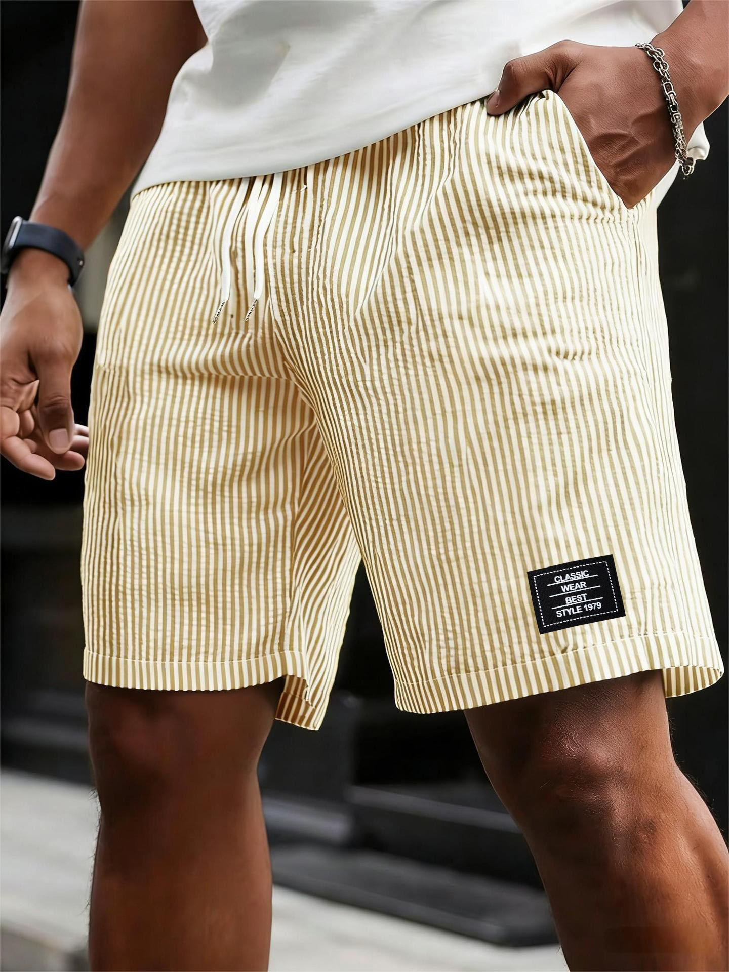 Men's Plaid Striped Sports Capri Pants Loose Fitting Plus Size Casual Summer Shorts_viptrois.com