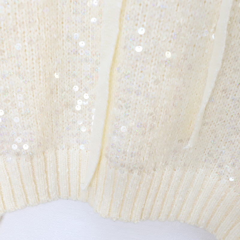 Women's Clothing light luxury sequined hooded sweater autumn and winter high end temperament versatile warm long sleeved knitted sweater women's trend_voghion.com