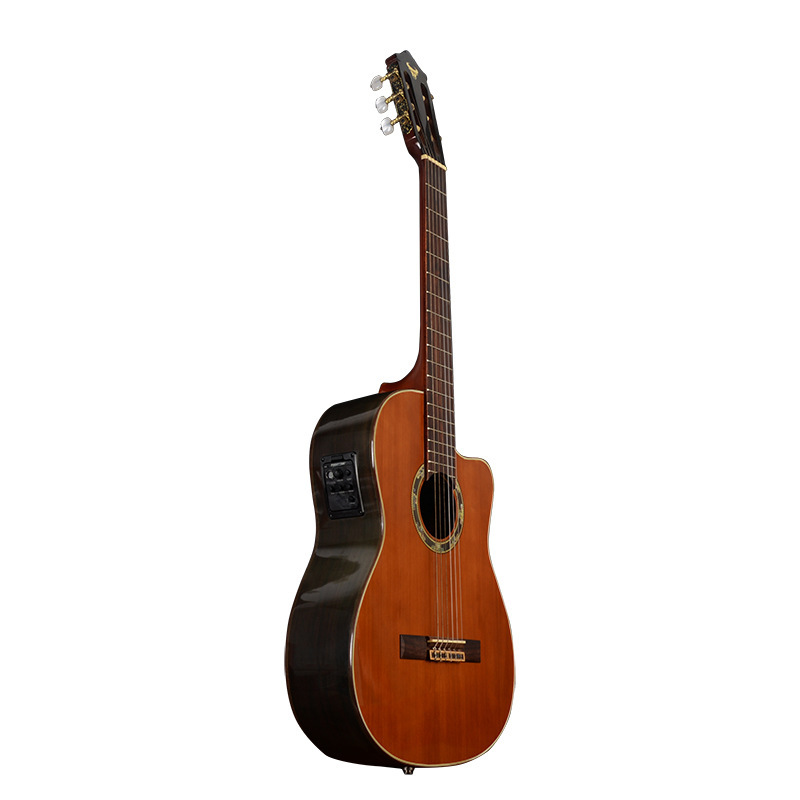 Single-Cutaway Classical Guitar with Electric Box, Red Spruce Top, Nylon Strings, Suitable for Advanced Playing by Both Men and Women