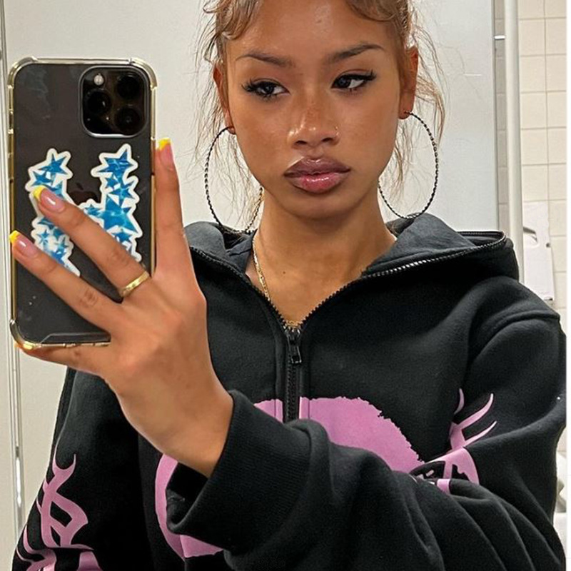 Men's Clothing sweatshirt trend high street sweatshirt women's lazy style loose clothing open chain hoodie _voghion.com