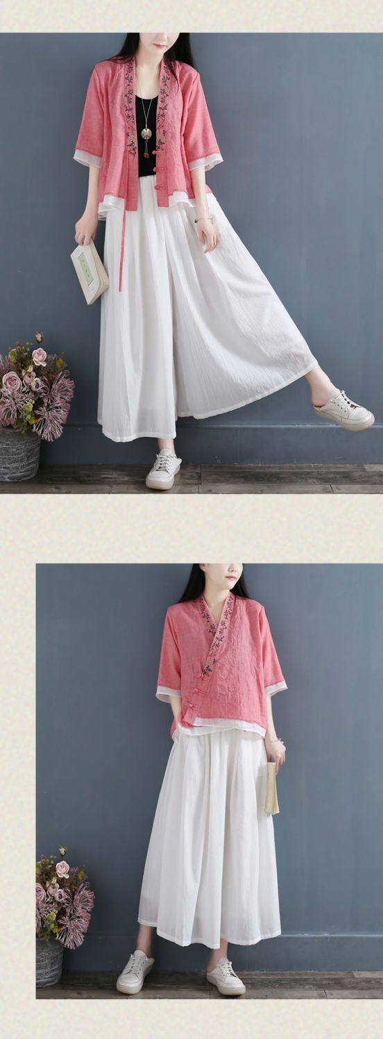 Damen Bluse Im Chinesischen Stil Aus Baumwoll-leinen-mix_voghion.com