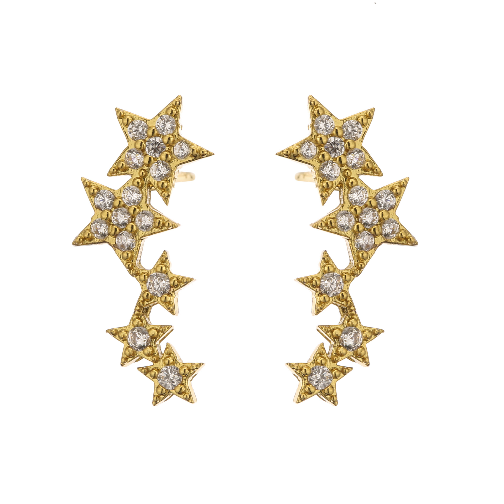 Micro Inlaid Zircon Pentagram Stud Earrings Colorful Crystals Star Brass Earring display picture 3