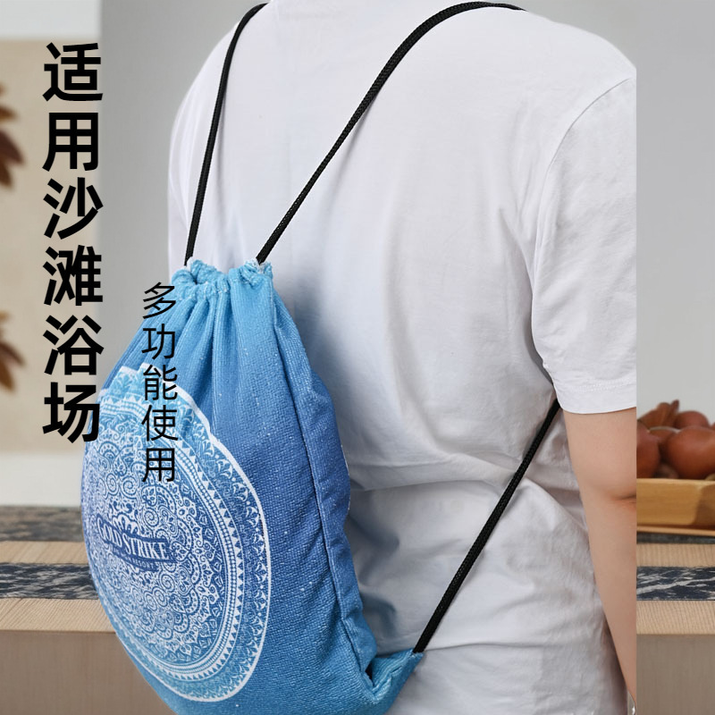 Microfiber Drawstring Beach Bag Korean Version Foldable Shoulder Can Be Carried on the Back and Absorbent Quick-Drying Wholesale Towel Printed Bath Towel