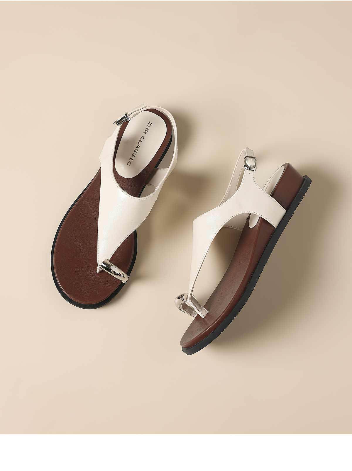 Sandal xỏ ngón nữ kiểu Pháp cổ điển phong cách La Mã đi biển — Q85 Màu be chi tiết 20