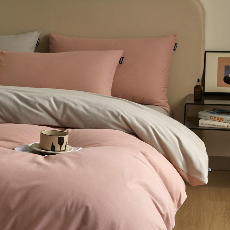 High-end nuevo algodón molido cama gaza de cuatro piezas conjunto de color sólido de doble parche de algodón puro tipo a sábanas de cama 4 suave