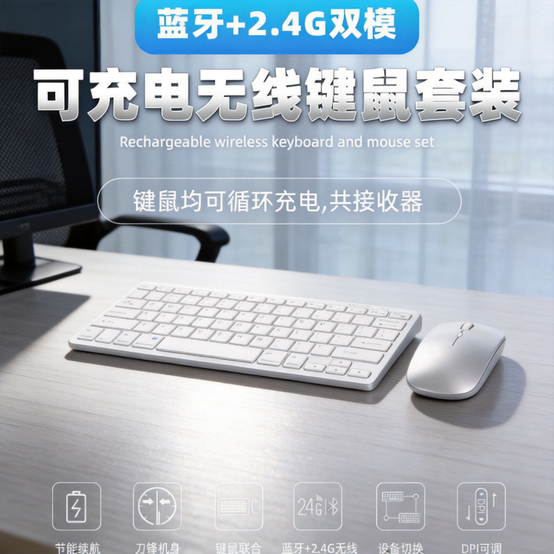 森朗尼无线蓝牙充电三模键盘鼠标套装适用平板笔记本无线键鼠套装
