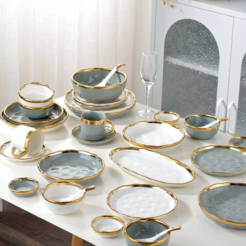 Nordic Light luxury golden edge Bowl plate and Dish combination suit disc oval plate dish steak plate salad bowl soup bowl rice bowl Nordic Light luxury golden edge Bowl plate and Dish combination suit disc oval plate dish steak plate salad bowl soup bowl rice bowl