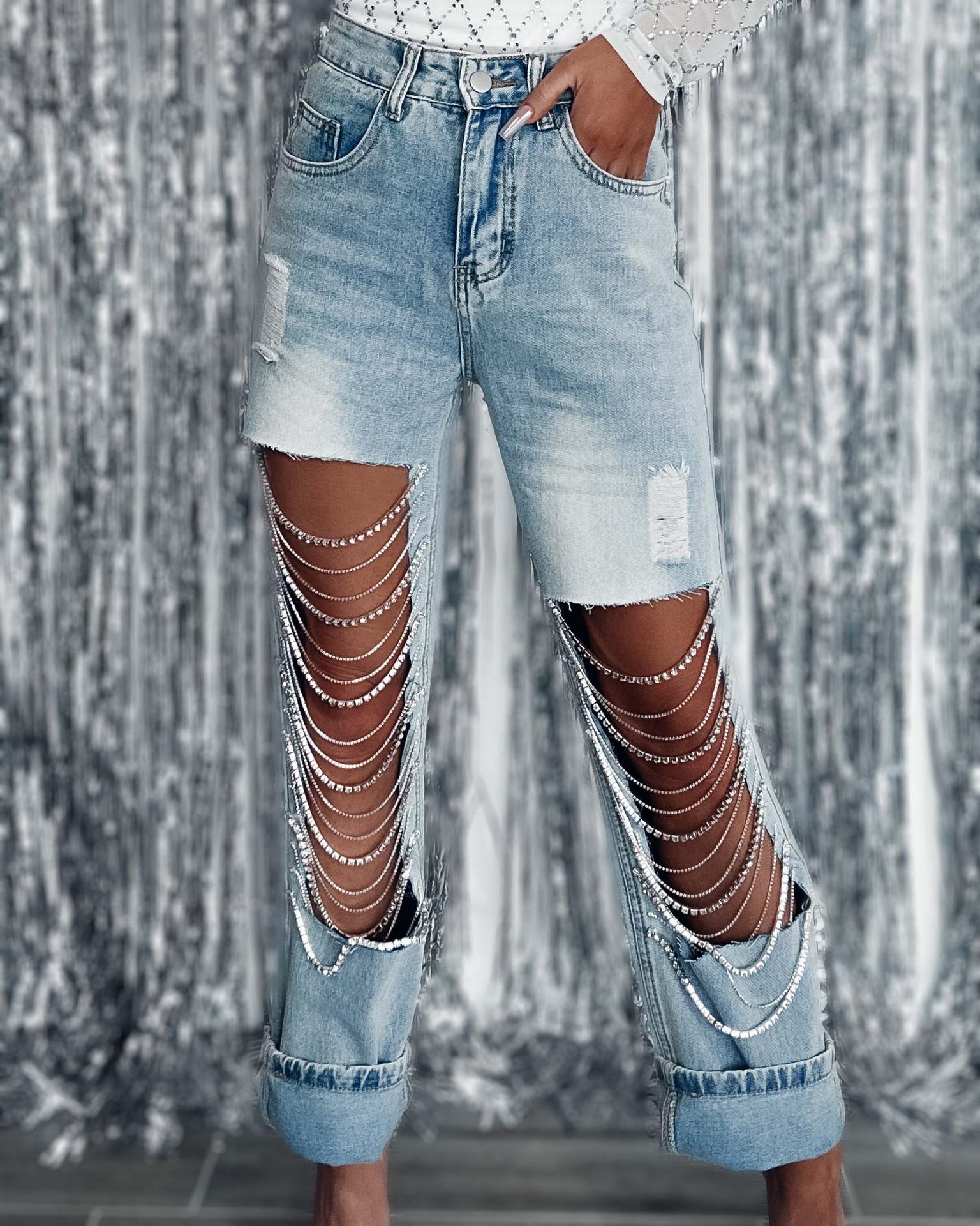 Women's Daily Street Streetwear Solid Color Full Length Ripped Jeans Straight Pants display picture 2