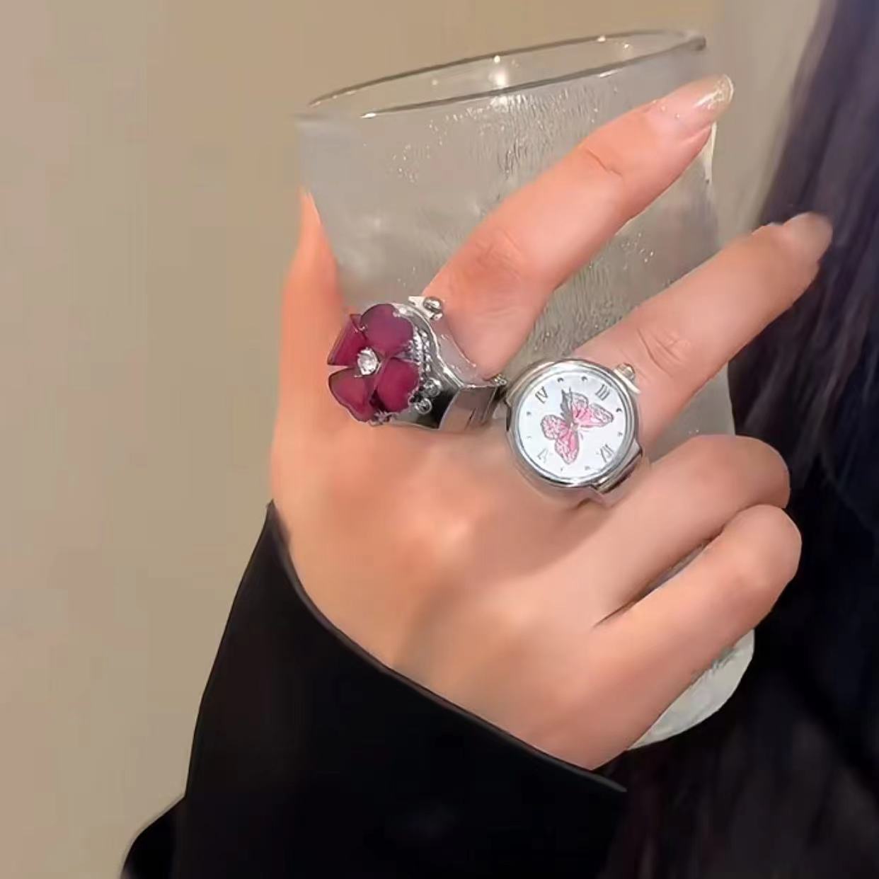 小眾迷你翻蓋花朵手錶戒指指環y2k甜酷設計高級感ins風氣質超手飾