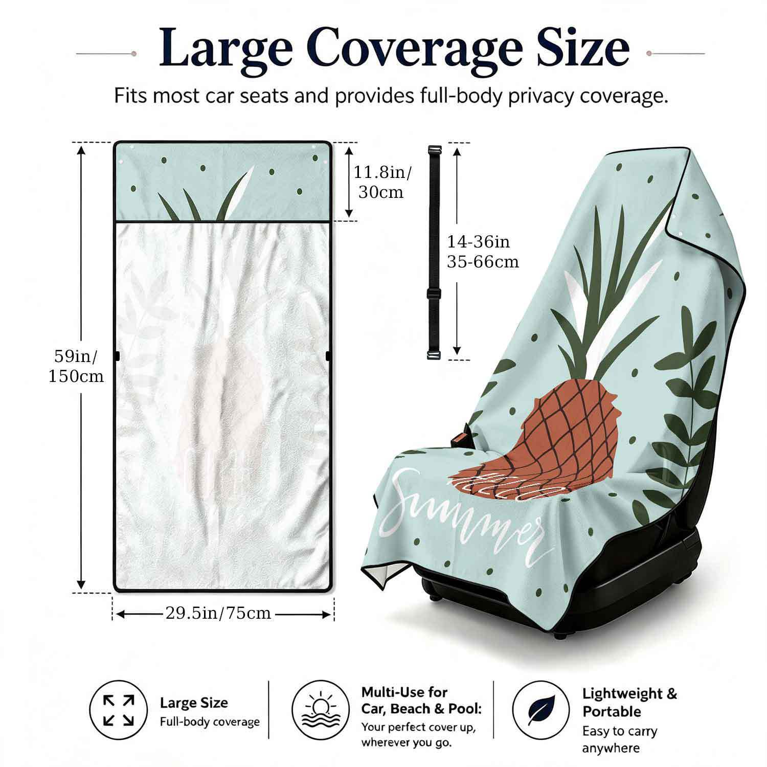Summer bath towel and car seat cover 2-in-1, ultra-fine fiber outdoor beach and car dual-use universal seat cushion