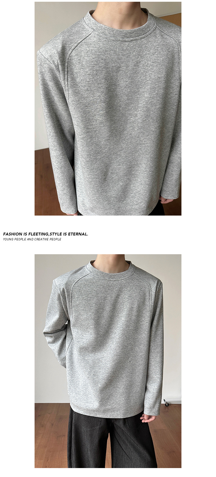 Cleanfit grå långärmad t-shirt för herr med axelvaddering_voghion.com