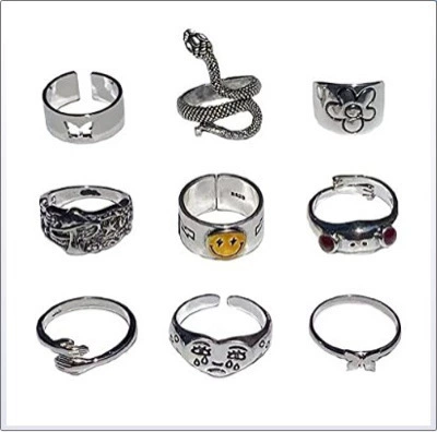 Retro Adjustable Ring Set, Punk Style, Alloy Electroplated, 16-Piece Mix (Adjustable)