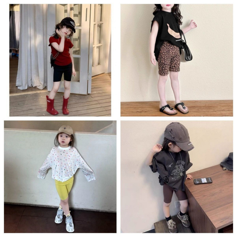 Girls' Summer Clothing New Style Children's Cycling Shorts, Toddler Shark Print Five-Point Pants, Stylish Thin Elastic Leggings for Babies