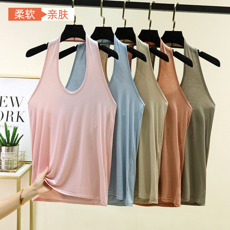 Thin Halter Neck Camisole for Women, Summer Modal Slim Fit Inner Top, Plus Size Slimming Backless Sexy Base Shirt