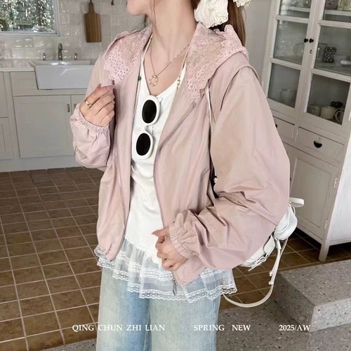 Lace patchwork cap sleeve women's thin jacket for 2025 spring and summer fashion, versatile and flattering sun protection top