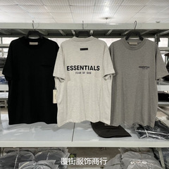 寧波オリジナルファーストハンドFOG複線ESSレターフロックプリント男女カップルルーズTシャツハイストリートOS半袖
