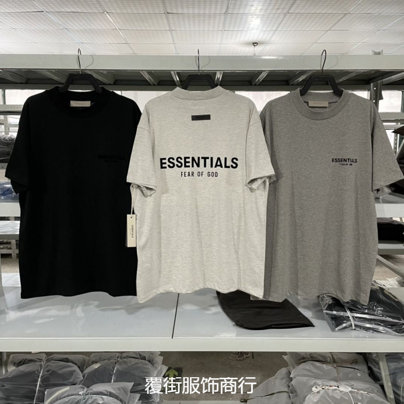 寧波オリジナルファーストハンドFOG複線ESSレターフロックプリント男女カップルルーズTシャツハイストリートOS半袖|undefined
