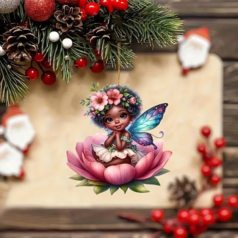 Navidad nuevo loto hadas colgante acrílico plano transfronterizo automóvil espejo retrovisor colgante decoración para el hogar