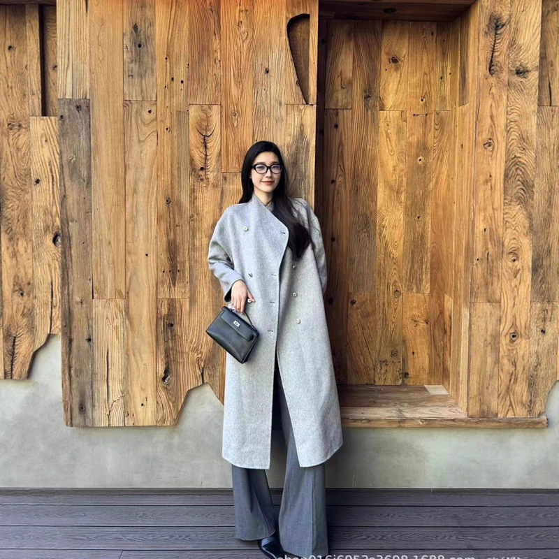 Autumn and Winter Collar Gentle Grey Double-Sided Wool Coat Women's Lined Thickened Slimming High-end Wool Coat for Women