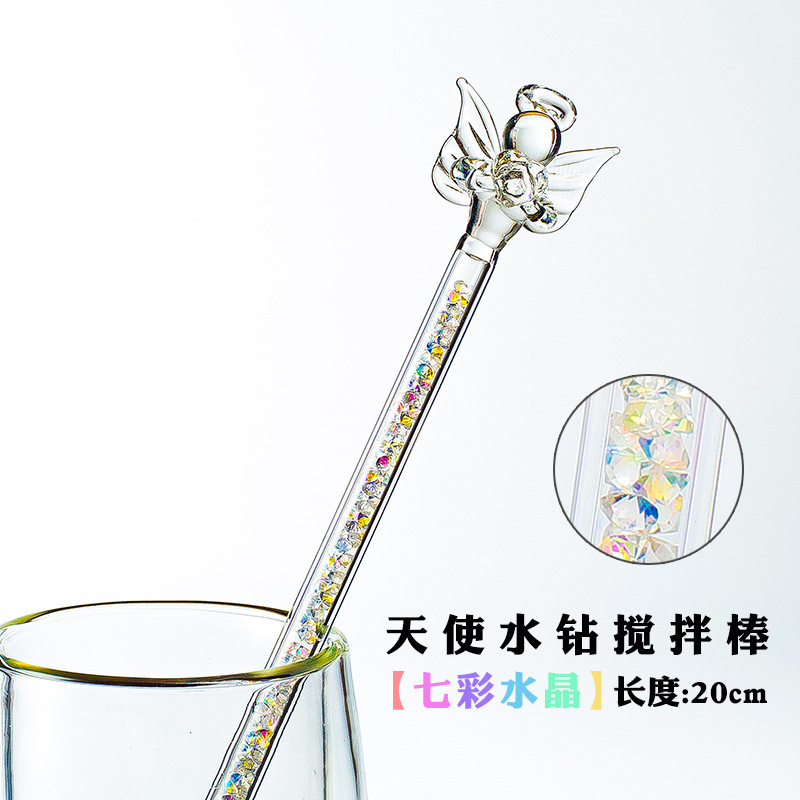 Entrega de una sola pieza de vidrio Ángel varilla de agitación café leche en polvo leche té bebida taza de jugo varilla de agitación ventas directas de fábrica