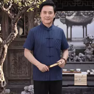 夏季新款中老年爸爸装中国风短袖衬衫男士套装唐装两件套衣服唐装