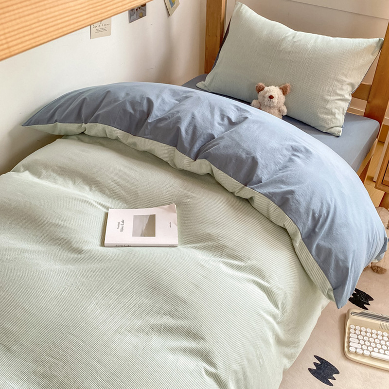 Juego de cama de dormitorio de estudiantes de algodón de tres piezas 2025 nueva funda de edredón de sábana de algodón individual Un juego completo de ropa de cama