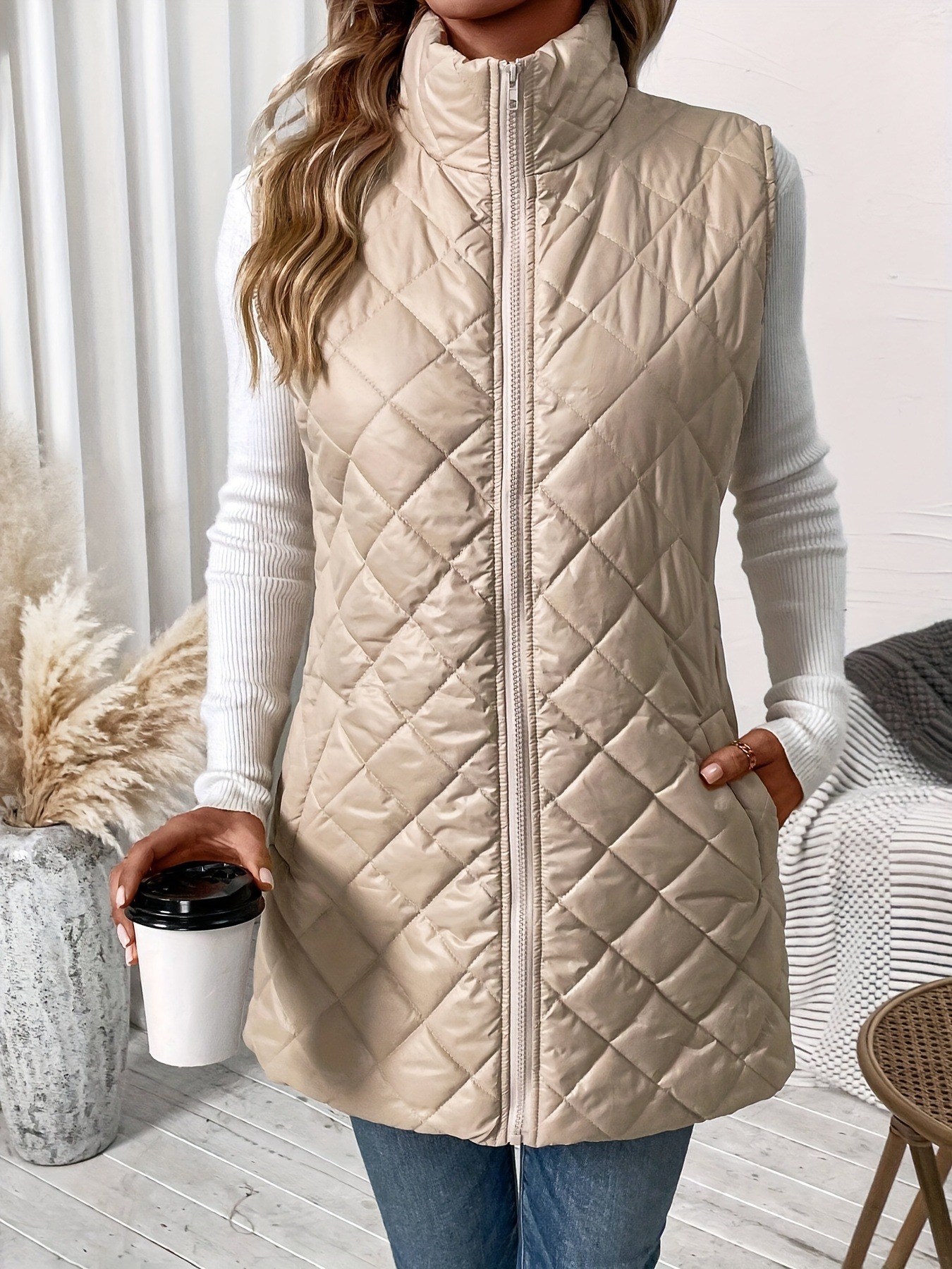 Zipper Placket Type Women's Casual Solid Color Zipper Coat Cotton Clothes Vest