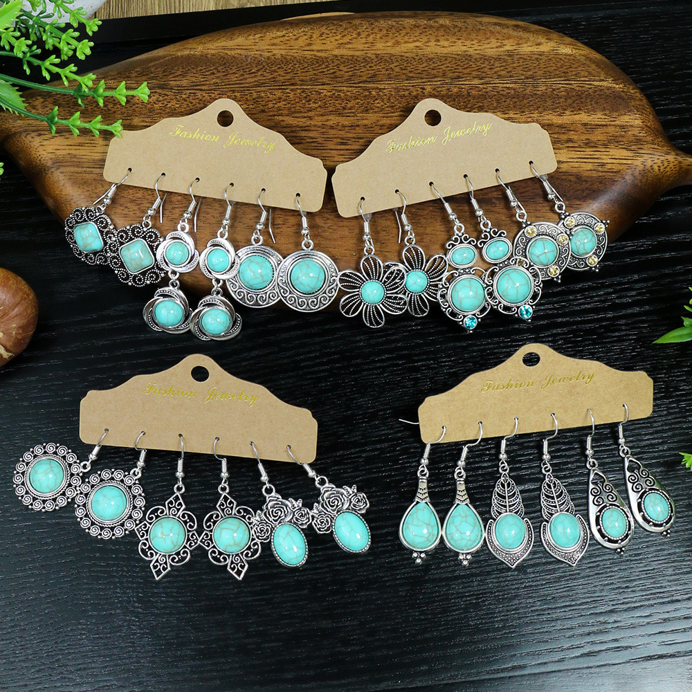 1 Pair Retro Simple Style Geometric Plating Alloy Turquoise Drop Earrings display picture 1