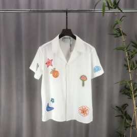 潮牌休闲欧货Ca短袖衬衫3D立体印花图案男女同款上衣开衫现货跨境