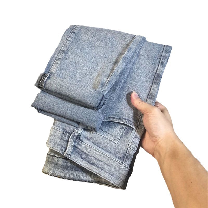 Elastic jeans men's trendy embroidered versatile micro harem shorts 2024 Spring and Autumn new simple long pants_voghion.com