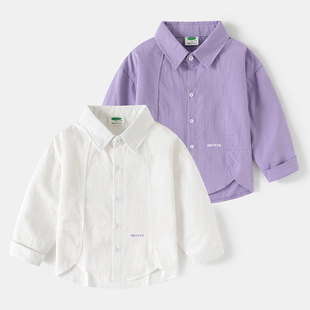 Boys' Children's Clothing 2025 Spring and Autumn New Children's Long-Sleeve Shirt Boys' Versatile Solid Color Small Letter Long-Sleeve Shirt