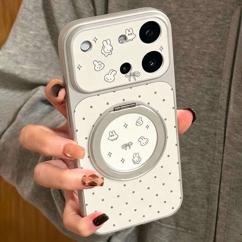Cartoon Polka Dot Bunny Stand Suitable for Instantly Transforming iPhone 17 Phone Case, Apple 16 Anti-Drop Electroplated Corning Case 15 Cartoon Polka Dot Bunny Stand Suitable for Instantly Transforming iPhone 17 Phone Case, Apple 16 Anti-Drop Electroplated Corning Case 15