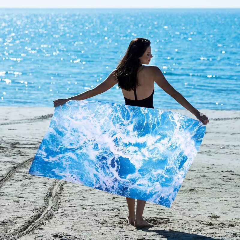 Microfiber wave beach towel blanket, thin lightweight microfiber beach swimming pool bathing shower Sea